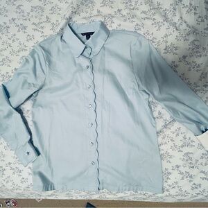 Brooks Brothers Light Blue Scalloped-Placket Button-Down Blouse